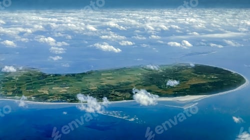 Preview: Beautiful view of Netherlands coast from above, as seen through airplane window.