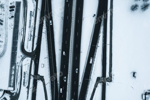 Preview: Top view shot of winter road junction