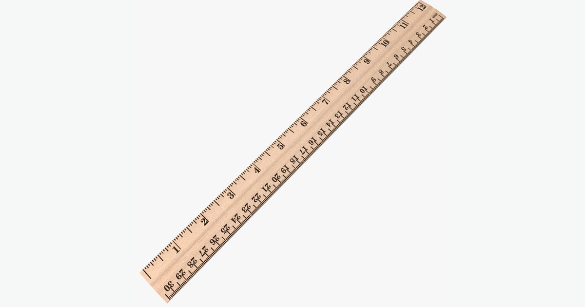 Wooden ruler with graduated markings 3D, Incl. inches & line - Envato