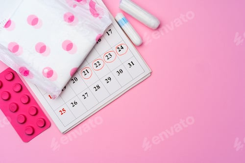 Preview: Calendar page with female menstrual hygienic items