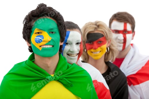 Preview: Patriotic Group Of People From Different Countries And Flags Painted On Their Faces ? Isolated