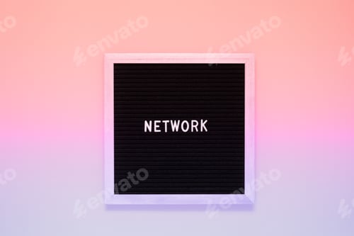 Preview: White color letter in word network on black felt board background. Business concept