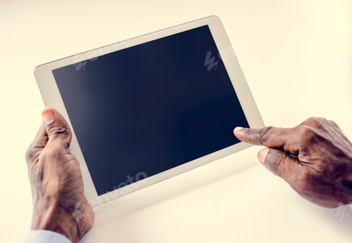 Preview: Hands on a mockup copy-space digital device