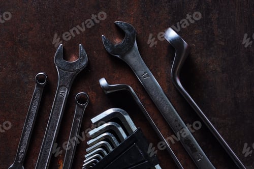 Preview: The metallic tool on the rusty metal floor