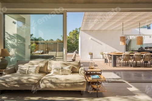 Preview: Modern villa with pool and deck with interior