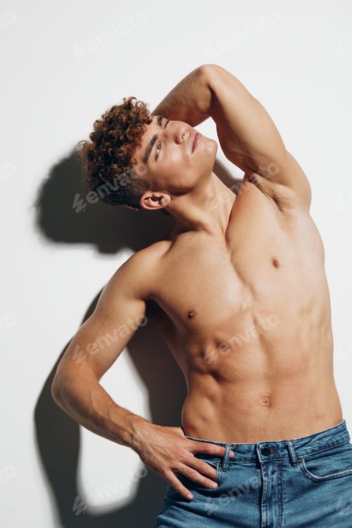 Preview: man background athletic healthy gray background health bicep handsome sport muscular