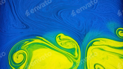 Preview: Beautiful mix of bright streams of paint on surface. Stock footage. Bright contrasting colors mix