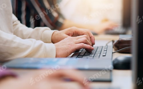 Preview: Hands, keyboard and typing on computer in office as employee, professional and virtual assistant. P