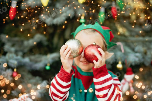 Preview: Christmas in july. Child waiting for Christmas in wood in july