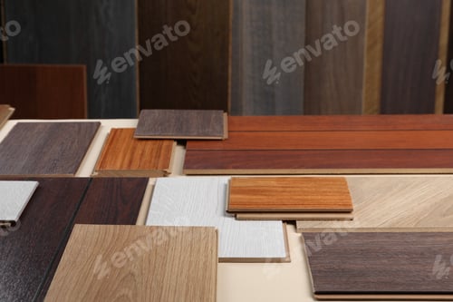Preview: Many different samples of wooden flooring indoors