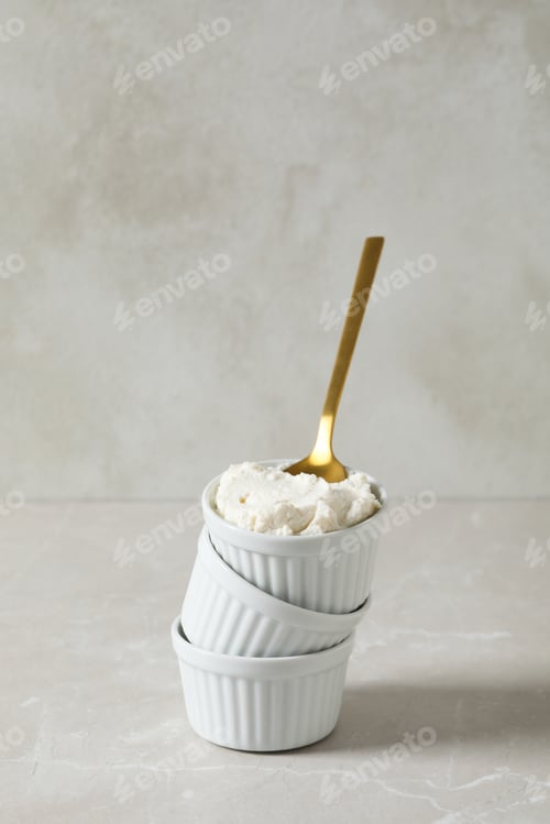 Preview: Concept of tasty dairy product - ricotta cheese