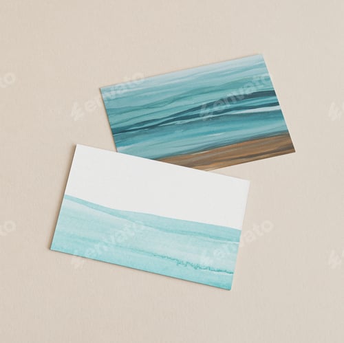 Preview: Two blue watercolor cards painting in ombre style