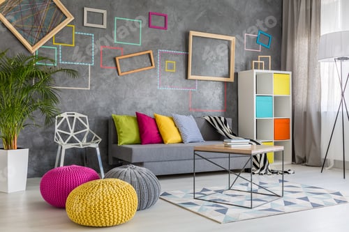 Preview: Colorful poufs in lounge
