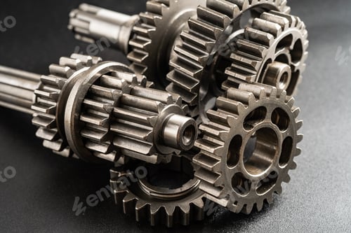 Preview: Gear and cogs wheels, clock mechanism, brass metal engine industrial.