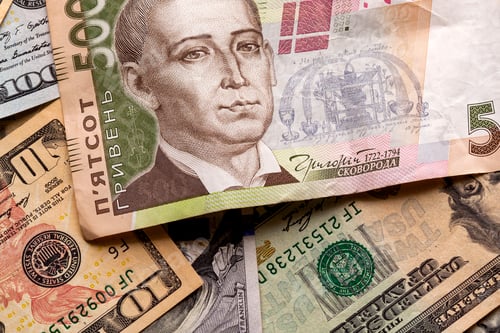 Preview: Close-up View of American and Ukrainian Currency