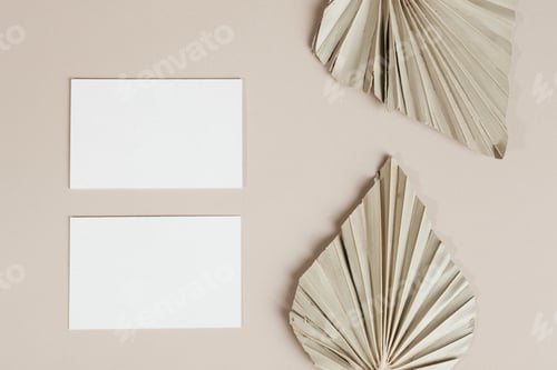 Preview: Blank business cards with dried palm leaves