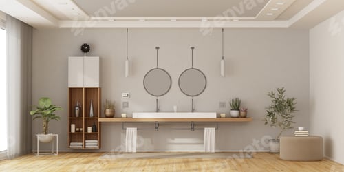 Preview: Minimalist bathroom with double washbasin