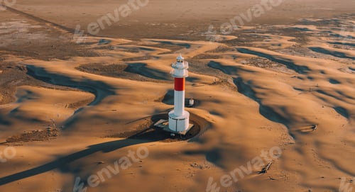 Preview: Aerial view of Lighthouse "el Far del Fangar" on Delta de l'ebre natural park, tarragona, Catalonia