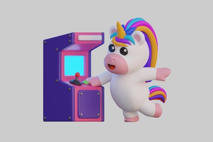 Preview: Unicorn playing retro arcade game