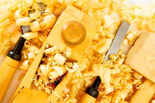 Preview: Joiner's tools ( plane, chisel, hammer) and shaving.