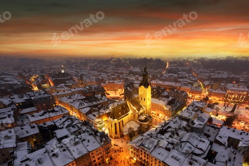 Preview: Gorgeus cityscape of winter Lviv city