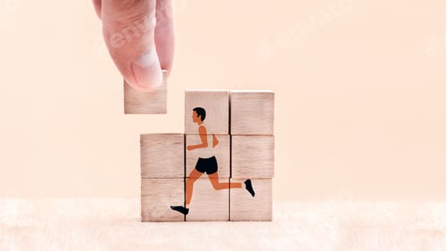 Preview: Wooden puzzle of a man running-concept of healthy lifestyle