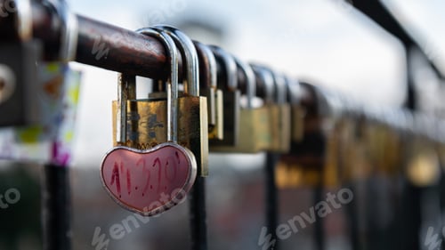 Vista previa: Candado en forma de corazón cerrado en la valla