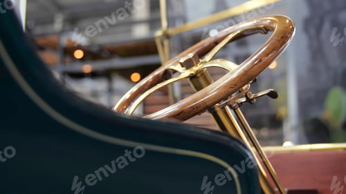 Preview: Basket in delivery retro car. Media. Vintage delivery service on European retro cars. Close-up of