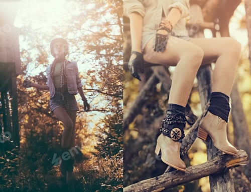Preview: fashion portrait brunette girl in the autumn forest. Country sty