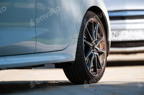 Preview: sports car wheels, low profile tires on aluminum rims, closeup