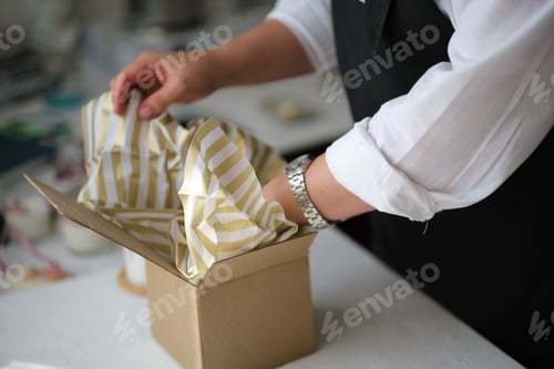 Preview: small business owner, online marketing packaging box and delivery.