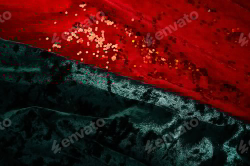 Preview: Abstract Christmas background. Red and green velvet fabric with red sparkles.