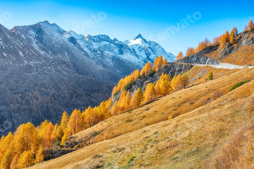 Preview: Incredible view of moutaine scenery at Grossglockner High Alpine Road during autumn.