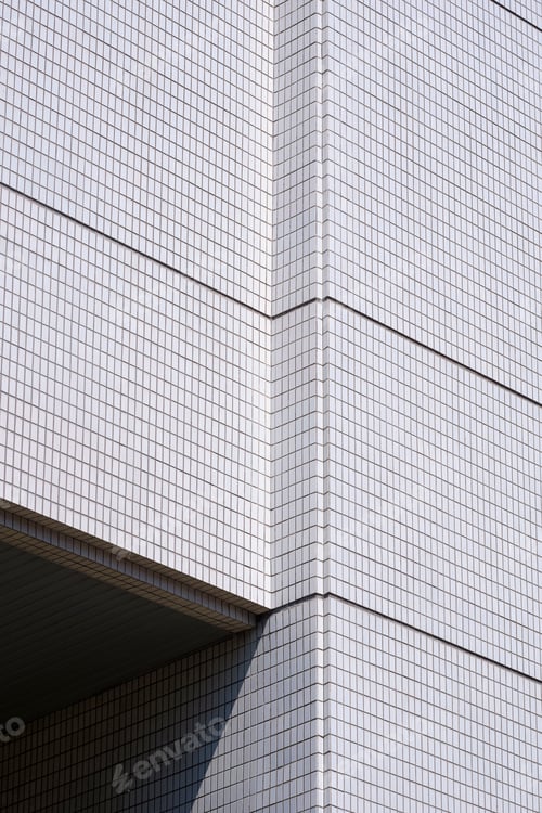 Preview: Background of white tile wall of modern building in minimal style and vertical frame