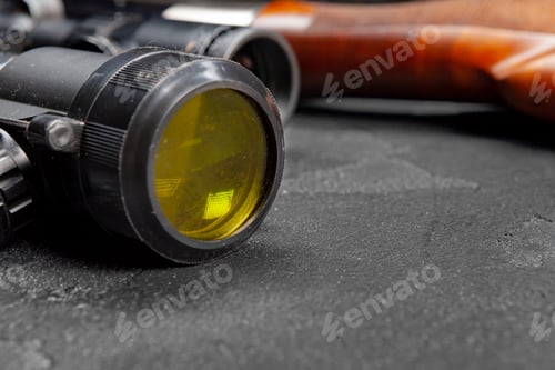 Preview: Optical sight of hunting rifle on grey background