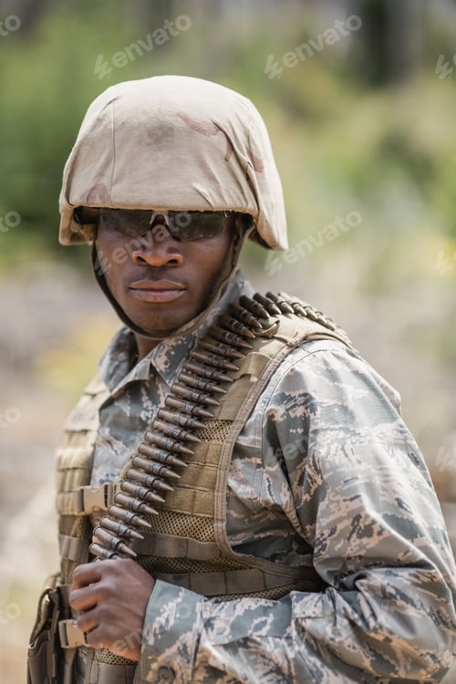 Preview: Serious Man in Camouflage Uniform and Military Gear