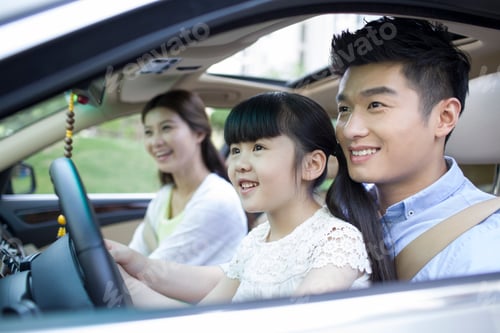 Preview: Happy young family in a car