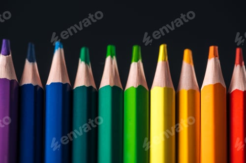 Preview: sharpened rainbow multicolored pencils isolated on black, lgbt concept