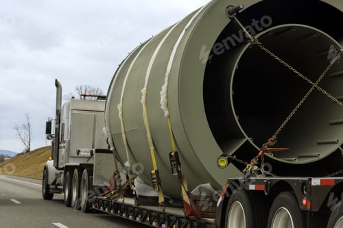Preview: Transportation of bulky goods on a traffic road with a heavy-duty trailer