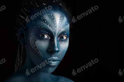 Preview: Art photo of Africal woman with tribal ethnic paintings in Avatar style