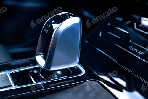 Preview: Close-up of automatic gearbox handle in the modern car