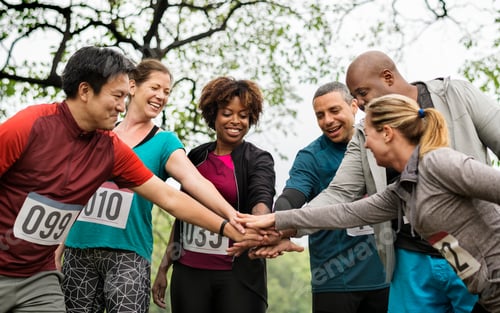 Preview: Team of diverse people ready for a race