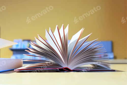 Preview: open book on the table. close-up of a fanned book