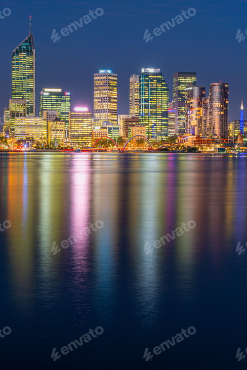 Preview: Vertical shot of the night skyline of Perth, Australia