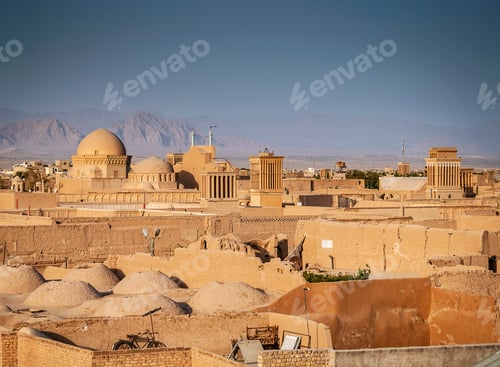 Preview: rootops and landscape view of yazd city old town iran