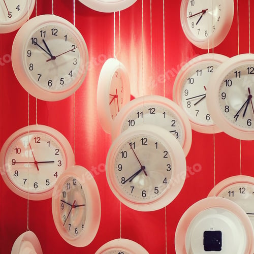 Preview: Plenty of white clocks on red background