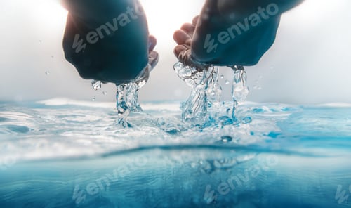 Preview: Hand Scooping and Pouring Water. Freshness and Clear. World Water Day Concept