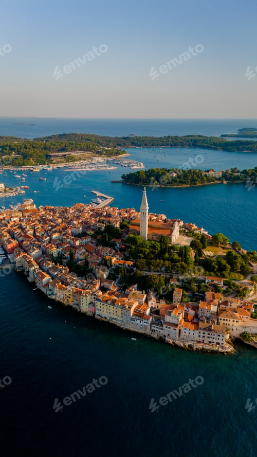 Preview: Aerial view of Rovinj, Croatia showcasing vibrant coastal architecture and serene waters