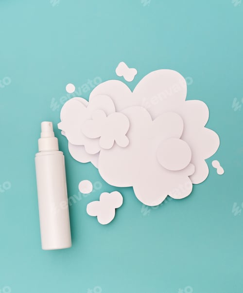 Preview: face care cosmetic product in white bottle. Paper foam imitation.