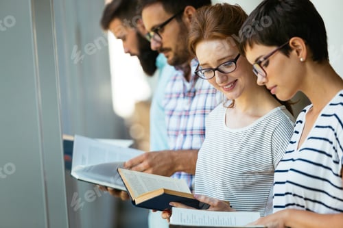 Preview: Group of college students studying